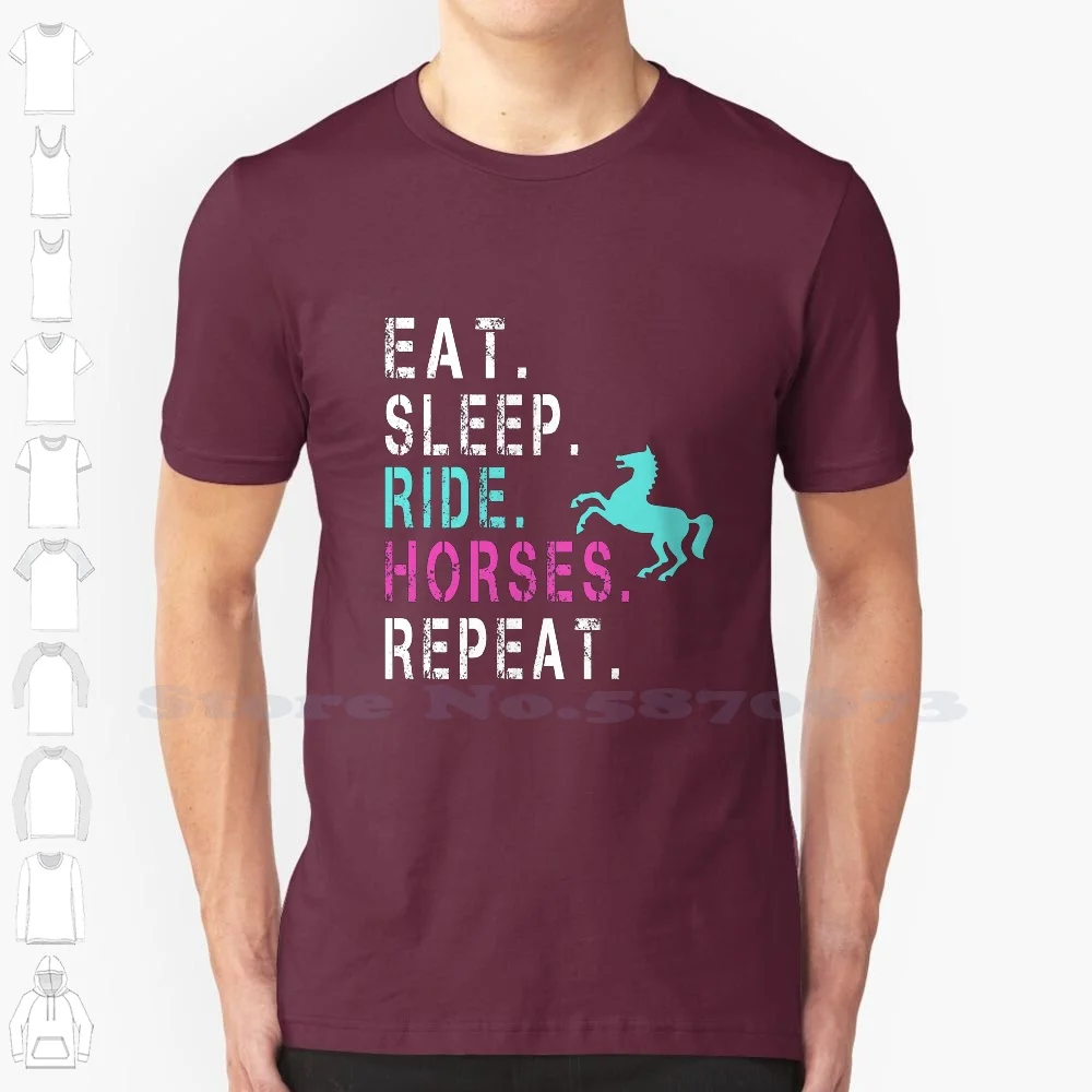 Camiseta personalizada con estampado de caballo para niñas, camisa divertida con estampado de Eat Sleep Ride Horses Repeat, gran oferta