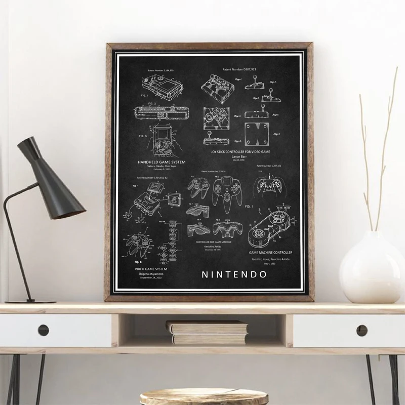 Japanese Video Game Vintage Canvas Art Prints And Poster Gaming Patent Blueprint Wall Pictures kids Boys Room Decor