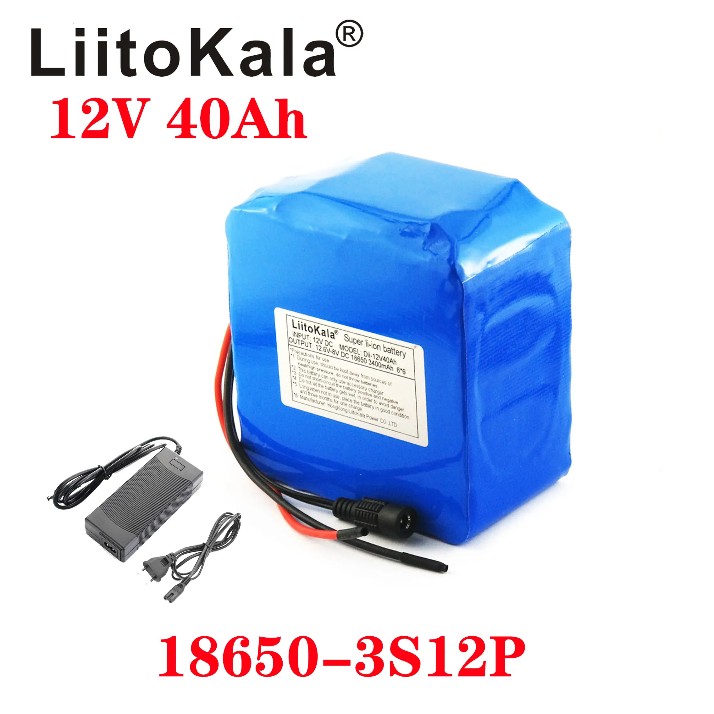 LiitoKala 12V 40Ah 3S12P 11.1V 12.6V Lithium Battery Pack for Inverter Xenon Lamp Solar Street Light Sightseeing Car Etc