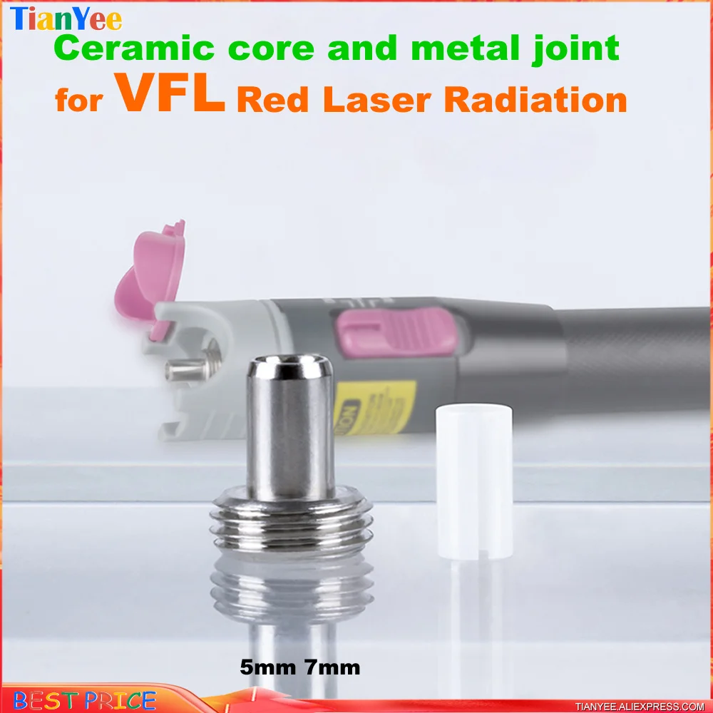 50pcs 7mm 5mm Visual Fault Locator Ceramica Sleeve VFL Accessory Fiber Tester Spare Part Ceramic Core and Metal nib connector