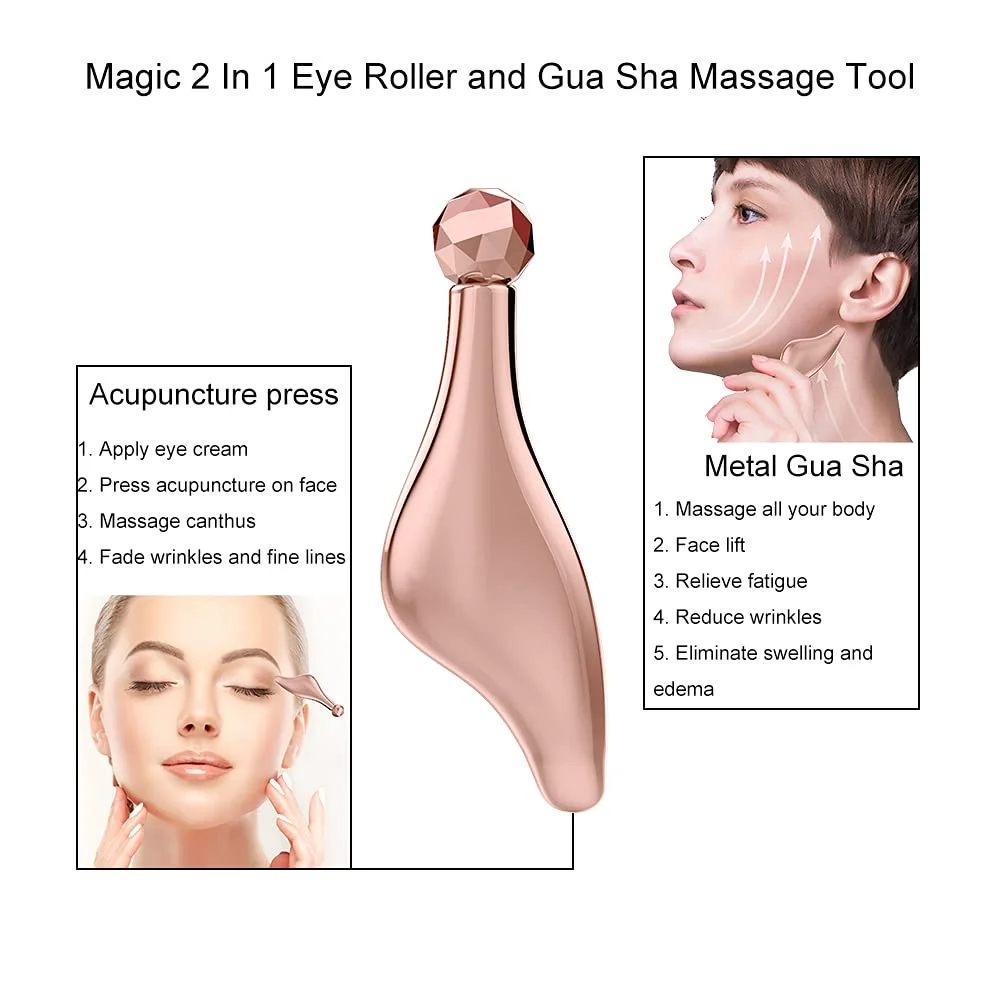 Rodillo Facial de acero inoxidable y juego de herramientas Gua Sha, masajeador de desintoxicación para el cuidado Facial, masaje de cuello, belleza, salud, antiarrugas, celulitis, piel