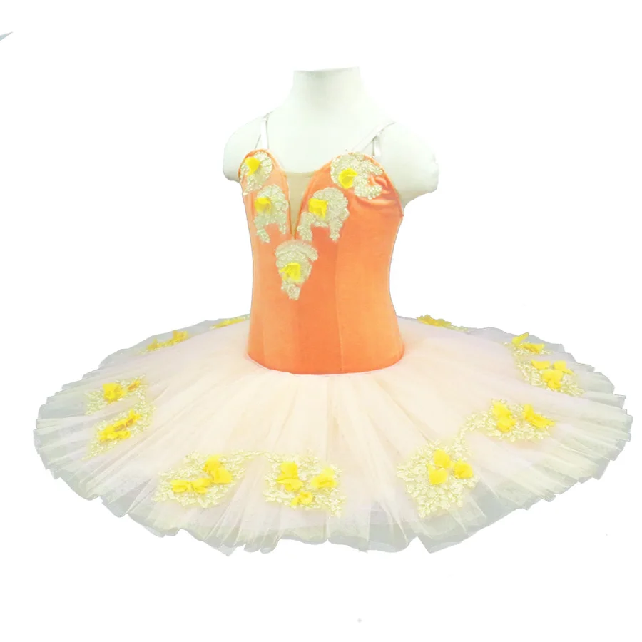 Classical Ballet Tutu Peach Fairy Girls Platter Tutus Orange Professional Tutu Adult Performance Pancake Ballet Tutu Costume