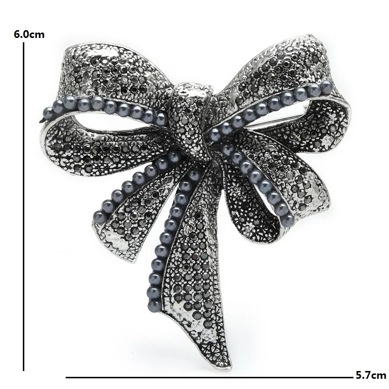 Wuli&baby Vintage Bowknot Brooches For Women Classic Rhinestone Pearl Bow Knot Flower Party Office Brooch Pins Gifts