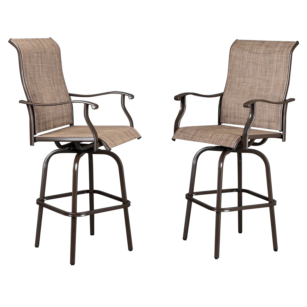 

2pcs Wrought Iron Outdoor Patio Swivel Bar Chair Stools Brown/Black High Quality Teslin Cloth 59x67x130CM[US-Stock]