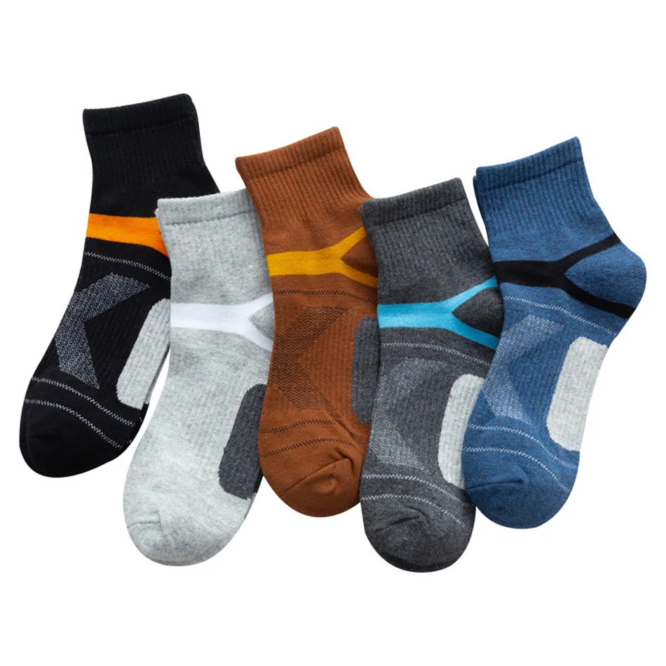 5 Pairs-pack Men\'s Crew Socks Autumn Winter Fashionable Colorful Splicing Cotton Socks Casual Working Socks Men Size 38-44