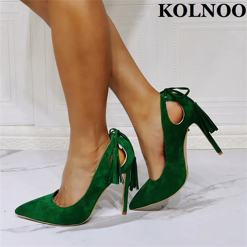 

Kolnoo New Arrival Handmade Ladies High Heels Pumps Fringed Tassels Faux Kid-Suede Party Dress Shoes Fashion Daily Court Shoes