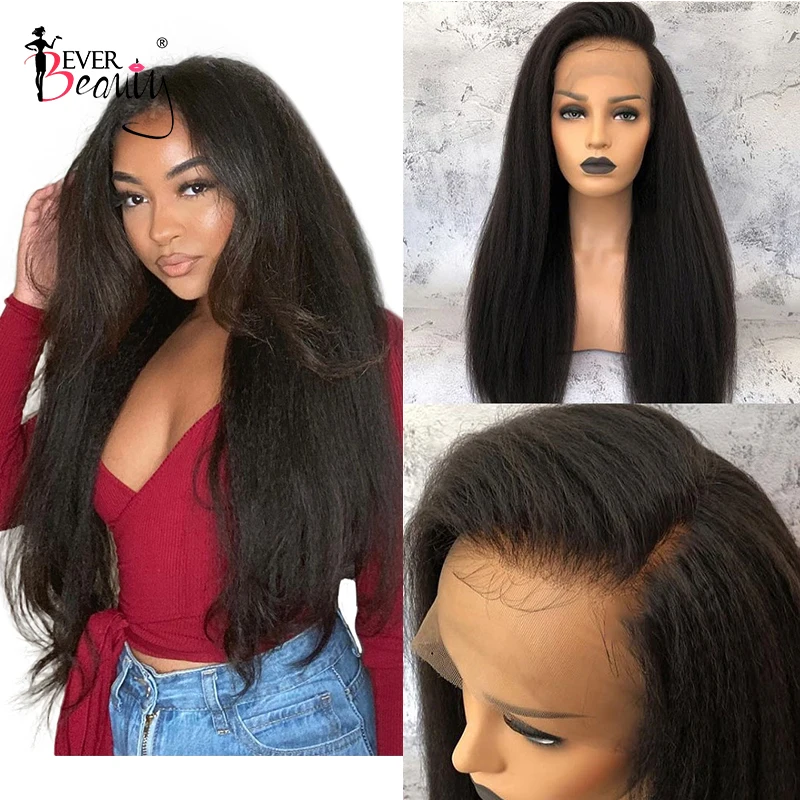 Kinky Straight Remy Hair Full Lace Human Hair Wigs Yaki 360 Lace Frontal Wig HD Transparent Full Lace Wig Lace Front 250Density