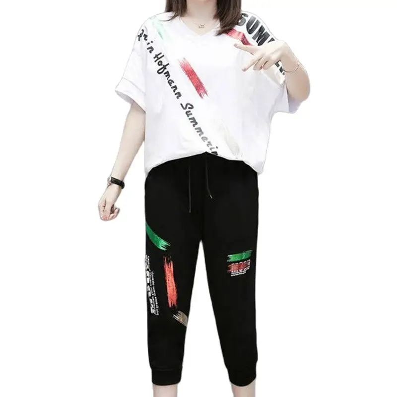 

Summer new casual sports suit women loose Harlan short sleeve + cropped trousers two-piece suit A482