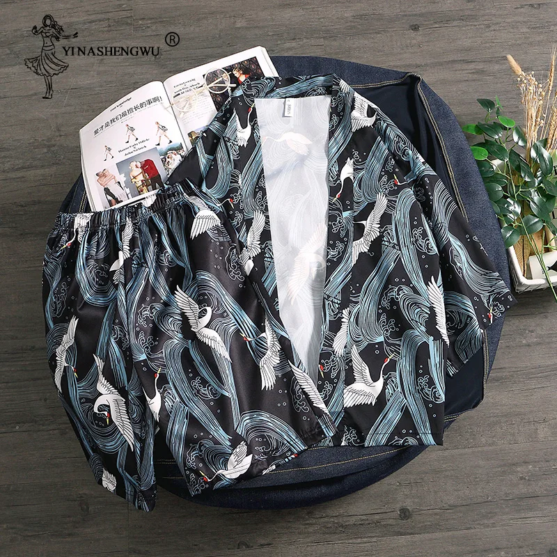 

Yukata Women Japanese Kimono Traditional Couple Kimonos Top and Pants Sets Cardigan Men Sunscreen Blouses Beach Loose Thin Shirt