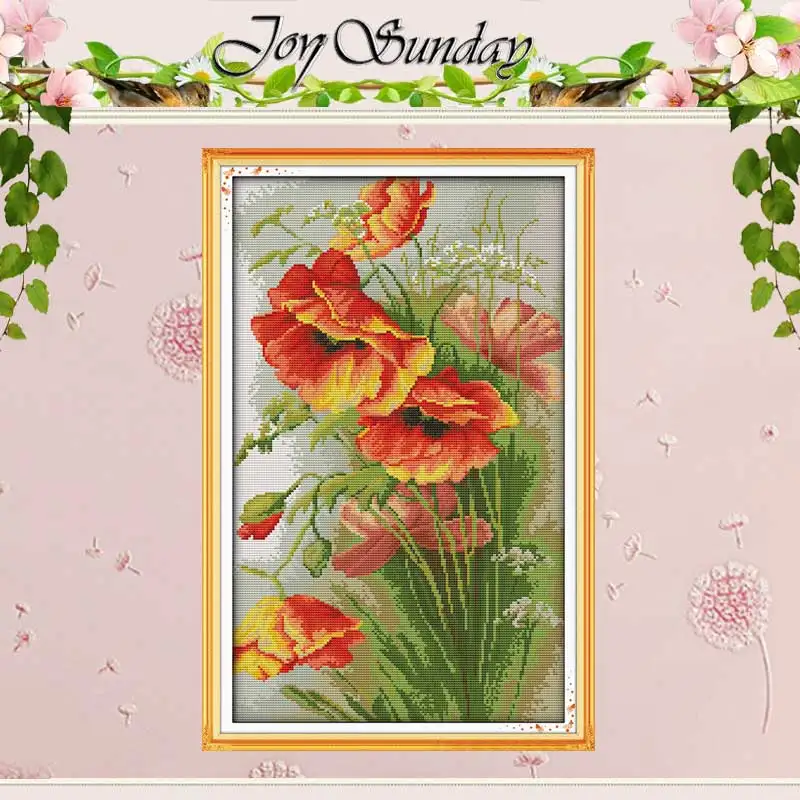 Poppy Flowers Patterns Counted Cross Stitch Set DIY 11CT 14CT 16CT Stamped DMC Cross-stitch Kit Embroidery Needlework Home Decor