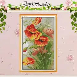 Poppy Flowers Patterns Counted Cross Stitch Set DIY 11CT 14CT 16CT Stamped DMC Cross-stitch Kit Embroidery Needlework Home Decor