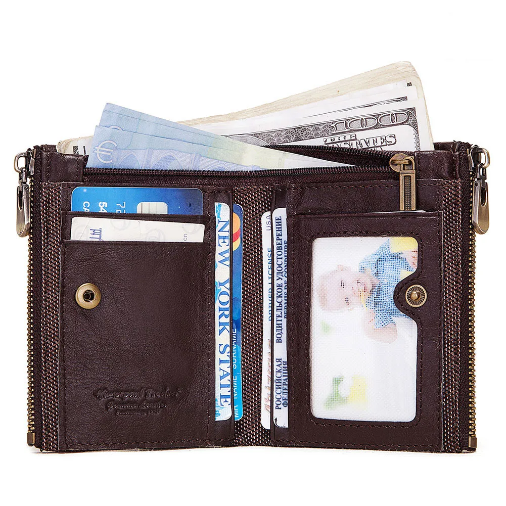 New  Autumn RFID Antimagnetic Wallet Real Cowhide Men's Multifunctional Double Zipper European and American Coin Purse