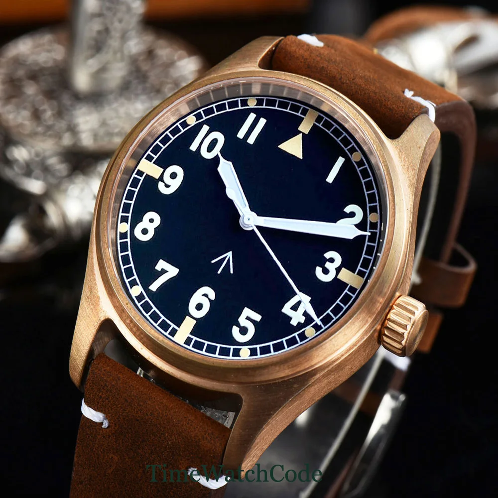NH35A/PT5000 39mm Solid Bronze CUSN8 Sapphire Crystal 200m Diving Automatic Mens Watch Black Dial Date Leather Strap Tandorio