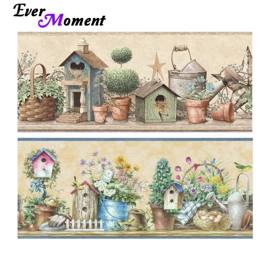 Ever Moment Mosaic Embroidery House Square Round Stones Garden Floral Spring Pastoral Handmade Diamond Painting Craft ASF2292