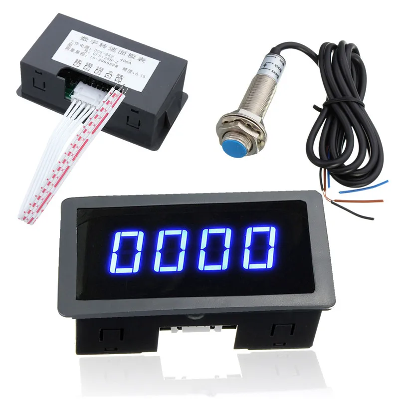 DC 8-15V Tachometer Frequency Table 4 Digital Blue Automatic LED Tach RPM Speed Meter With Hall Proximity Switch Sensor NPN