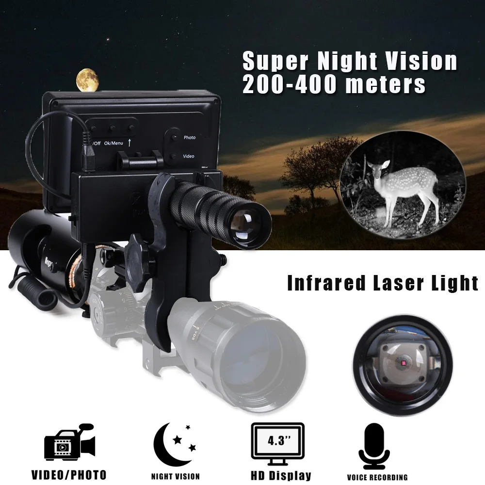 Riflescope Night Vision Optics Sight Scopes Tactical 850nm Infrared IR LED with Display Screen Night Vision Hunting Scope Camera