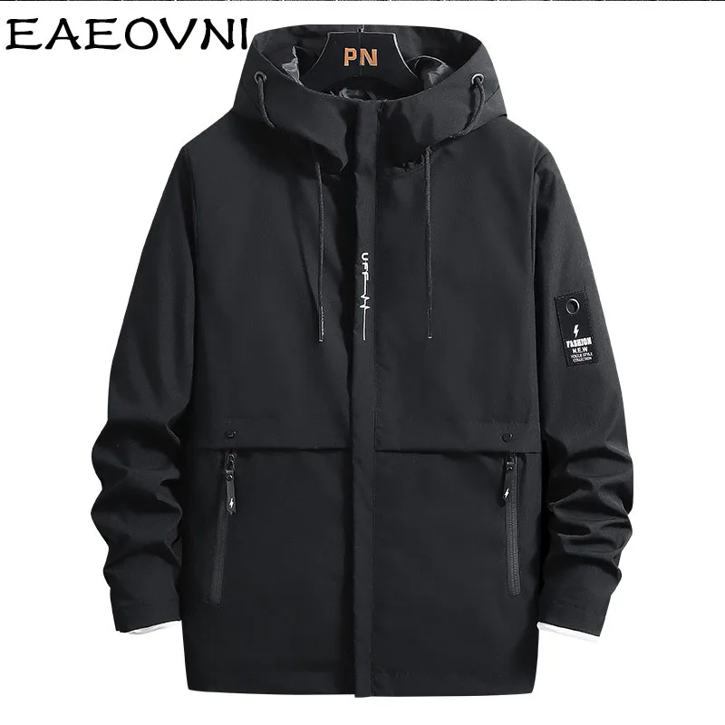 EAEOVNI ฤดูใบไม้ผลิฤดูใบไม้ร่วง Mens Hooded แจ็คเก็ตเสื้อ Casual Zipper Man Outerwear แฟชั่นญี่ปุ่นชายเสื้อ Windbreaker เสื้อแจ็คเก็ต