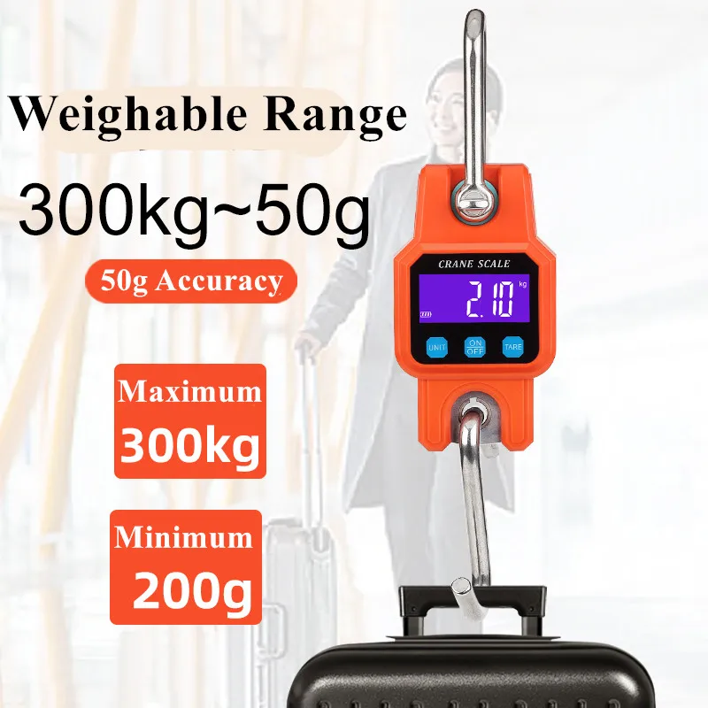 300kg/50g Bluetooth-Compatible Crane Scale Rechargeable Portable Hanging Industrial Hook Scales Stainless Steel With 4.0 BT USB