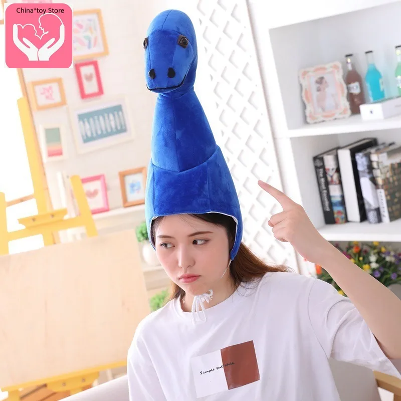 Hot Sale Blue Long Neck Dinosaur Headgear Hat Plush Toy Doll Clothing Accessories Cartoon Doll Accessories