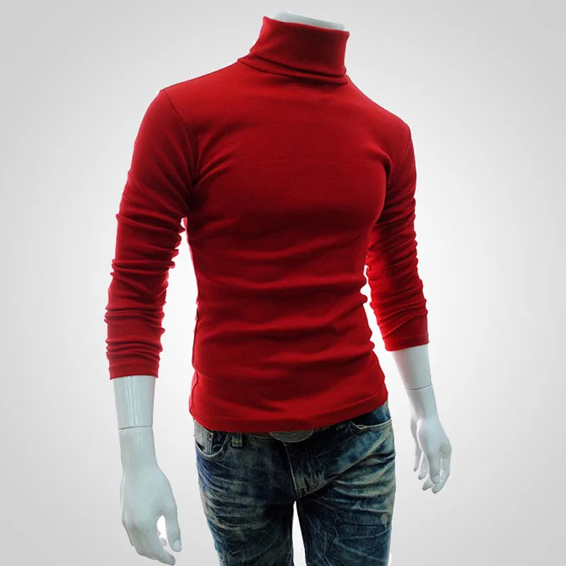 Autumn Winter Men\'s Sweater Mens Turtleneck Solid Color Pullovers Men Clothing Slim Fit Male Knitted Sweaters pull homme MY277