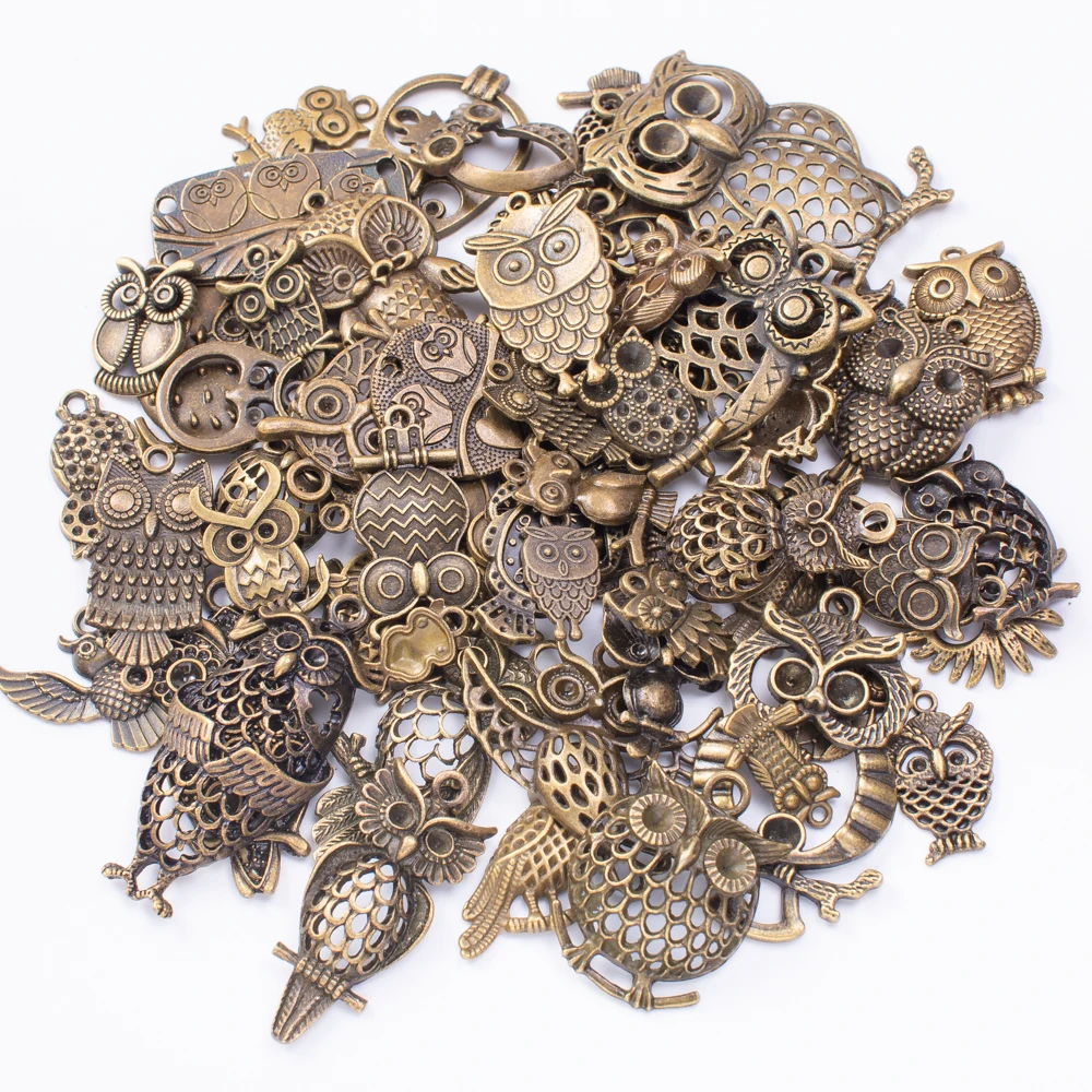 50g hot sale metal animal owl mixed charm pendant antique bronze bracelet necklace handmade jewelry making wholesale DIY accesso