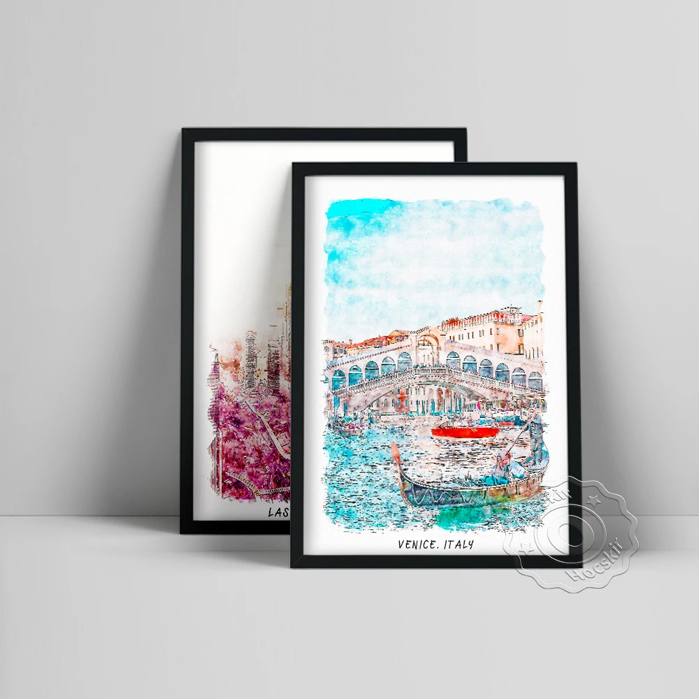 ملصق السفر العالمي، لاس فيغاس نيفادا البندقية إيطاليا فرنسا باريس مدينة مشهد جدار صورة، برج الجسر المائية جدار الفن #2