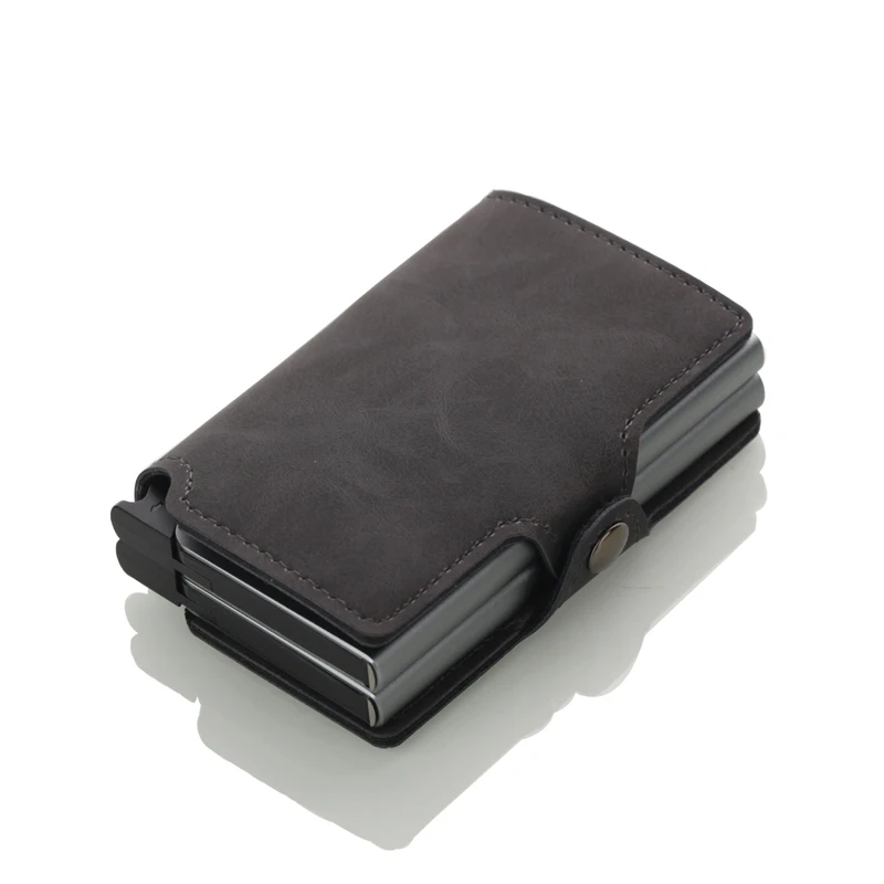 

Slim Twin Metal Card Holder RFID Blocking Leather Business ID Credit Cardholder Men Thin Double Aluminium Case Wallet Mini Purse