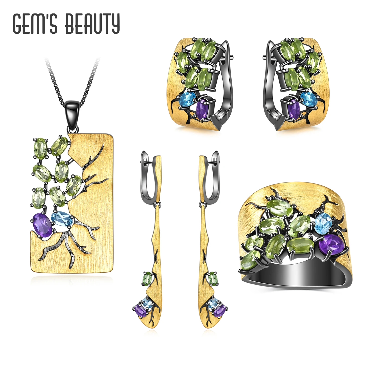 Gem's Beauty Original Handmade Fine Jewelry Set With Dangle Earring Pendant Necklaces For Women 925 Sterling Silver Jewelry