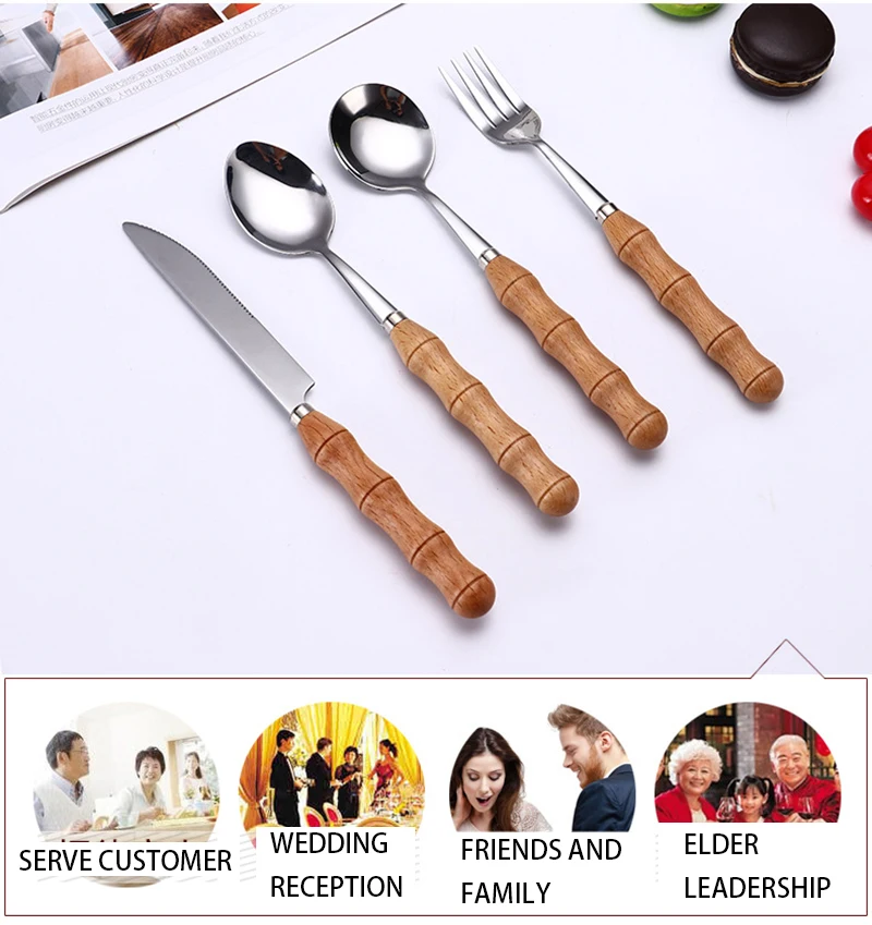 YOMDID 1PC Dinner Knife Fork Spoon With Wood Handle Stainless Steel Cutlery Western Food Dessert Tableware Fork Spoon Dinnerware