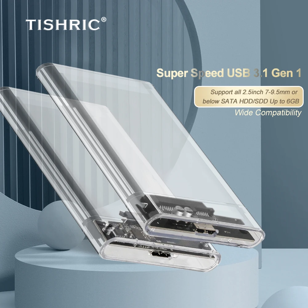 TISHRIC Transparent HDD Case for hard drive Box 2.5 HDD Enclosure SATA To USB 3.0 Type-C 3.1 Mobile External Hard Drive Case