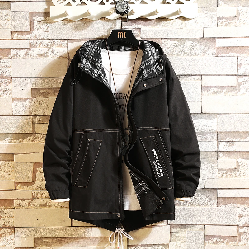

Streetwear Spring Autumn Men's Jacket Coat Windbreaker Jacket Male Hip Hop Coat Homme Casual Hooded Solid Harajuku Bomber 3XL
