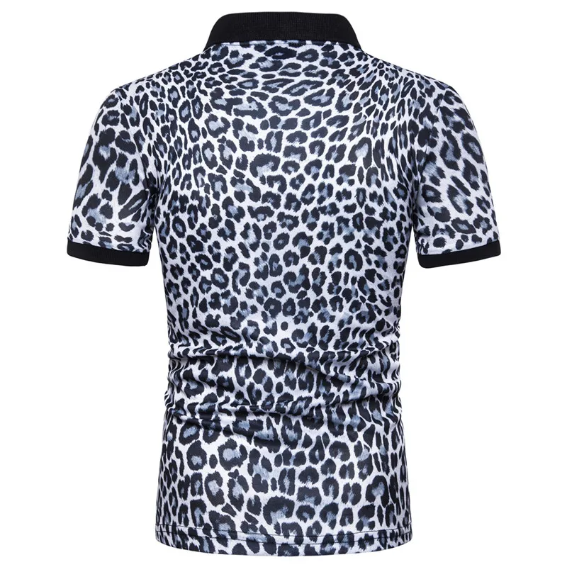 Fashion New Summer Casual T Shirt Men Short Sleeve Turn Down Collar Slim Fit Shirt Sexy leopard print polo shirt