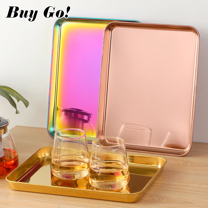 

1PC New Baking Pan Rectangle Stainless Steel Storage Cafeteria Tray Food Fruit Plate Barbecue Dish Tableware Kitchen Accessories