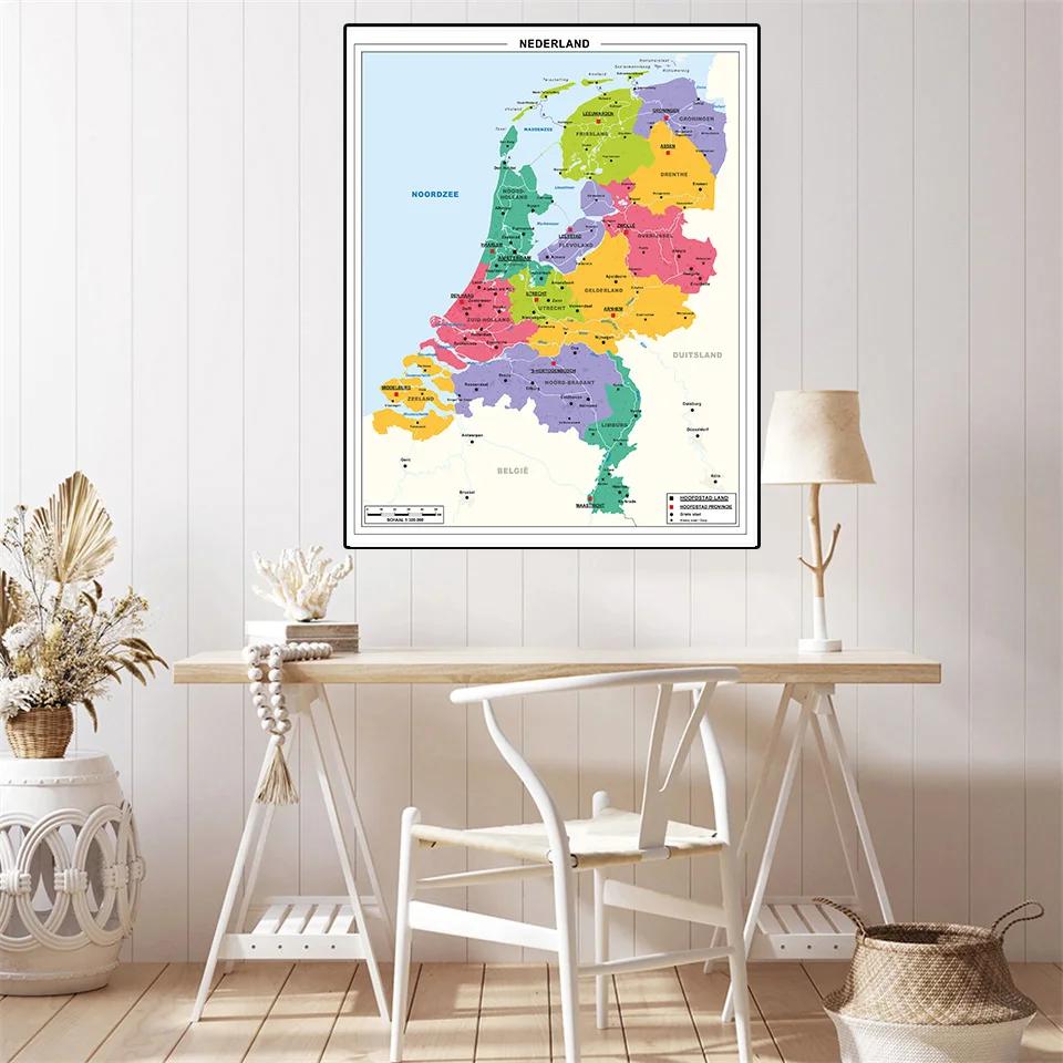 Die Niederlande s Karte In Dutch 59*84 cm Wand Kunst Poster Dekorative Leinwand Malerei Schule Liefert Wohnzimmer hause Dekoration