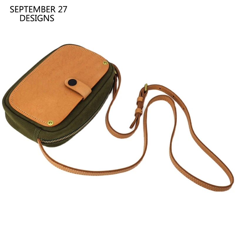 Mini Satchel Cowhide & Canvas Lady Messenger Bag Fashion Small Crossbody Bags Casual Shoulder Pack Storage Cell Phone Bag