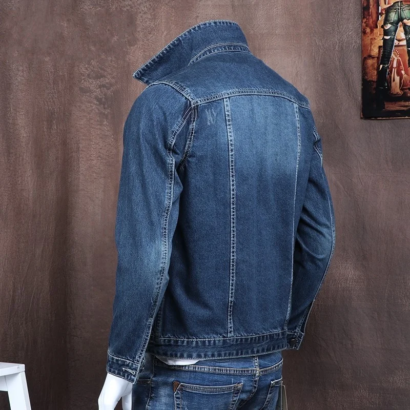 

Men Autumn Slim Fit Denim Jacket Classic Cargo Safari Style Jeans Coat Plus Size Mens Moto Biker Outwear Single Breasted Jacket