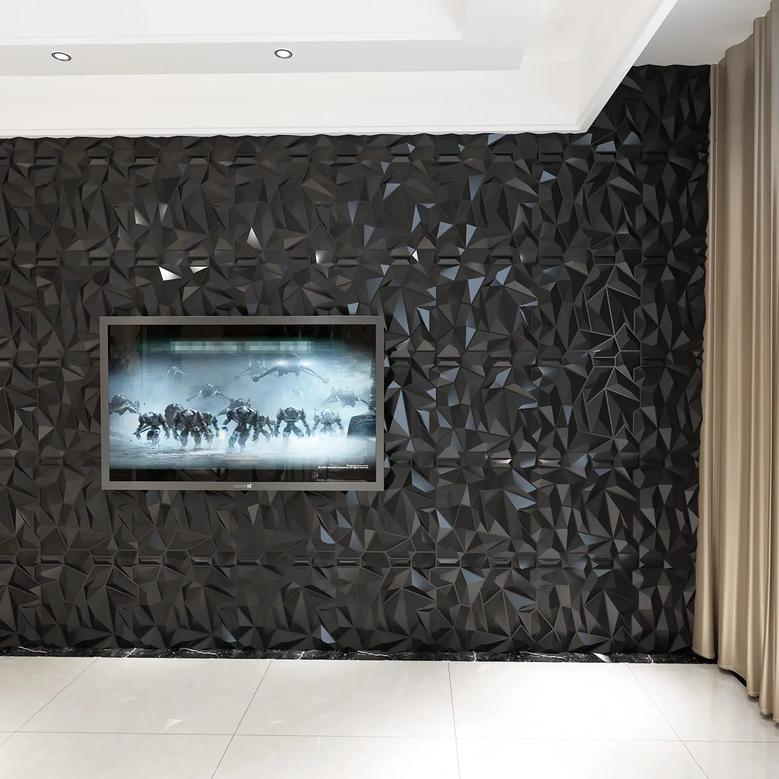 50x50cm PVC 3D Diamond Wall Panels Jagged Matching-Matt Black for Living Room Bedroom TV Background Ceiling Pack of 12 Tiles