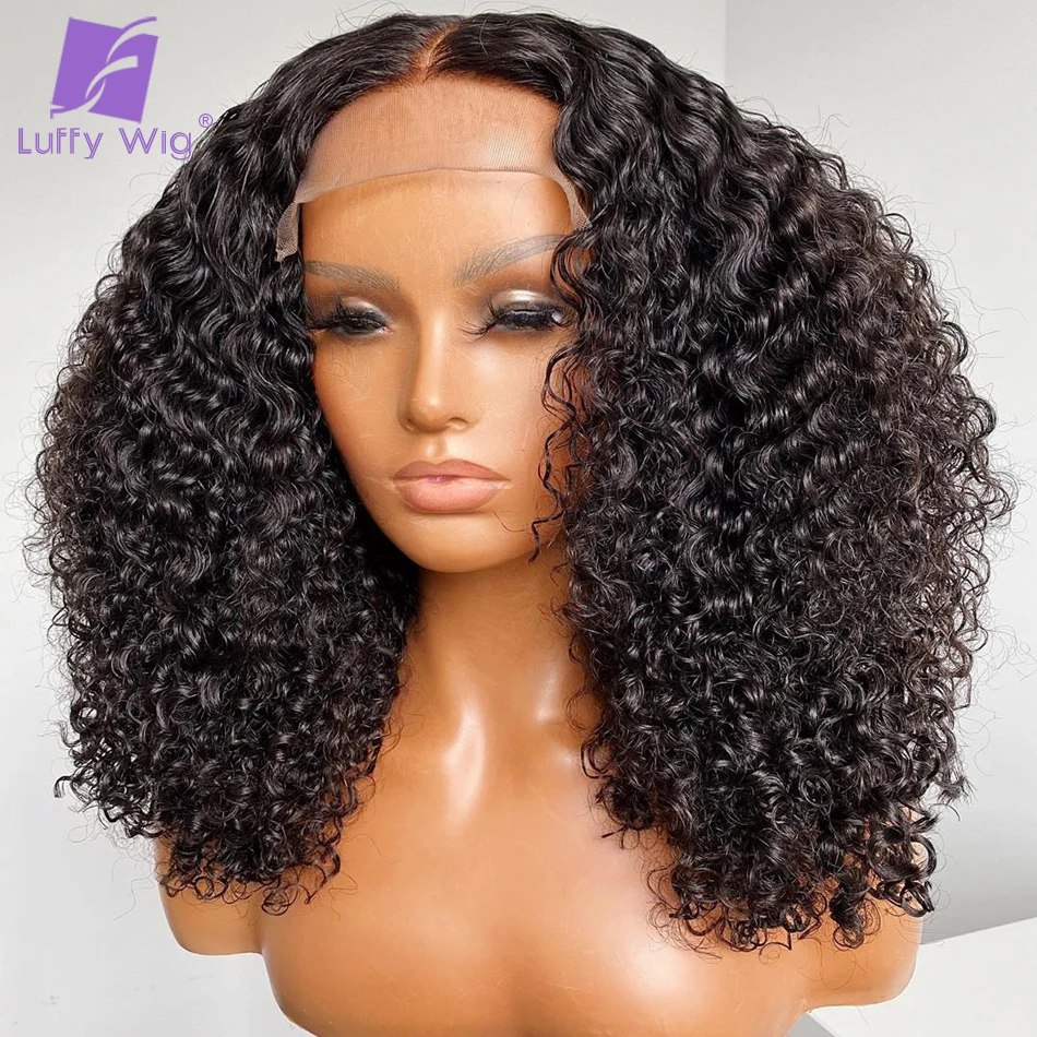 Luffywig-Perucas de Cabelo Remy Brasileiro para Mulheres, Cabelo Curto Encaracolado, Base de Seda, Top Lace Front, Sem Cola, Pré-Arrancado, Frontal,