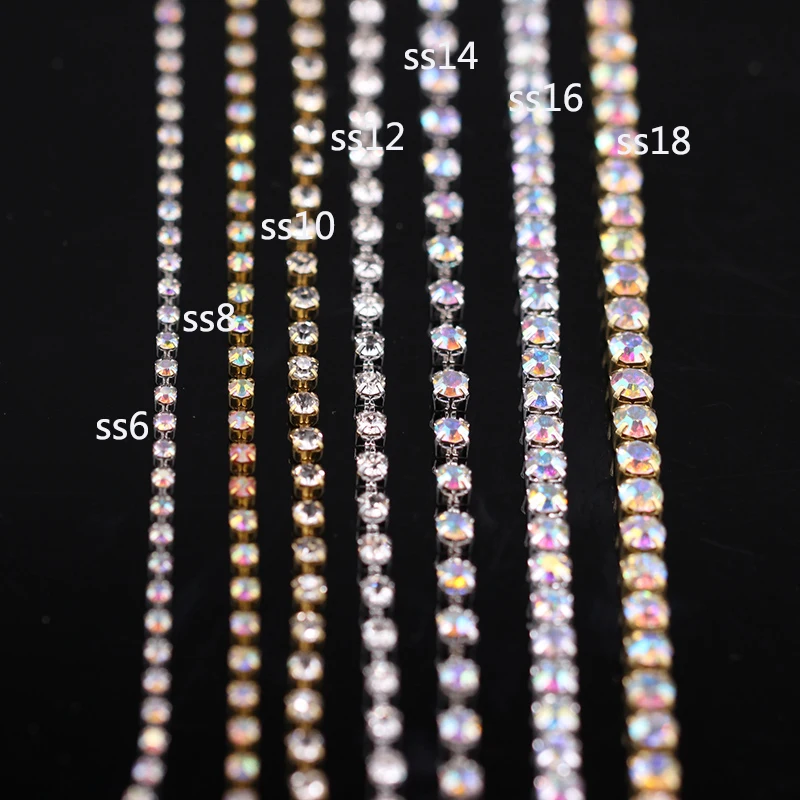 1/10Yards SS6-SS38 shiny Crystal Rhinestone Chain Sew-On Glue-On For apparel DIY Garment Accessories rhinestone trim Cup Chain