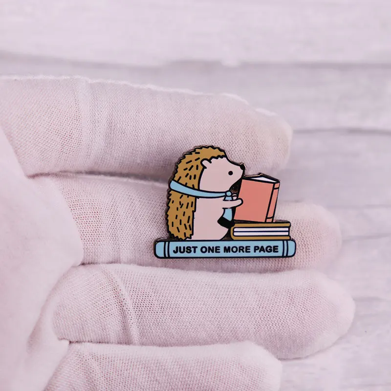 Wizard Book Brooch Hedgehog JUST ONE MORE PAGE Enamel Pin Badge Fashion Jewelry Accessories
