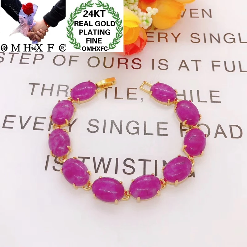 OMHXFC Wholesale YM155 European Fashion Hot Fine Woman Girl Party Birthday Wedding Gift Geometric Jade 24KT Gold Bracelet Bangle