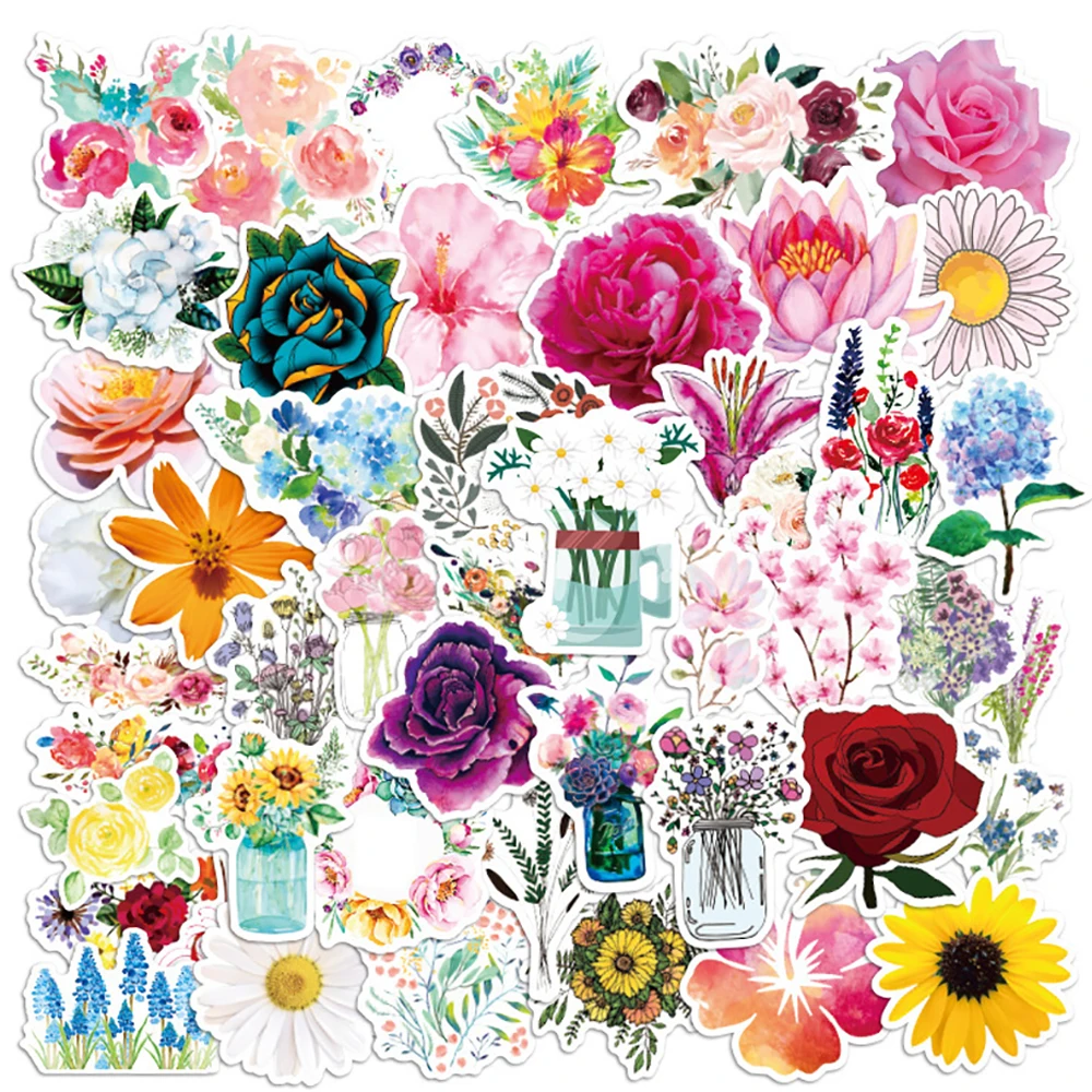 10/30/50PCS Mixed Pretty Flowers Stickers DIY Bike Travel Luggage Guitar Laptop Cool Graffiti Sticker Decals Classic Kids Toys