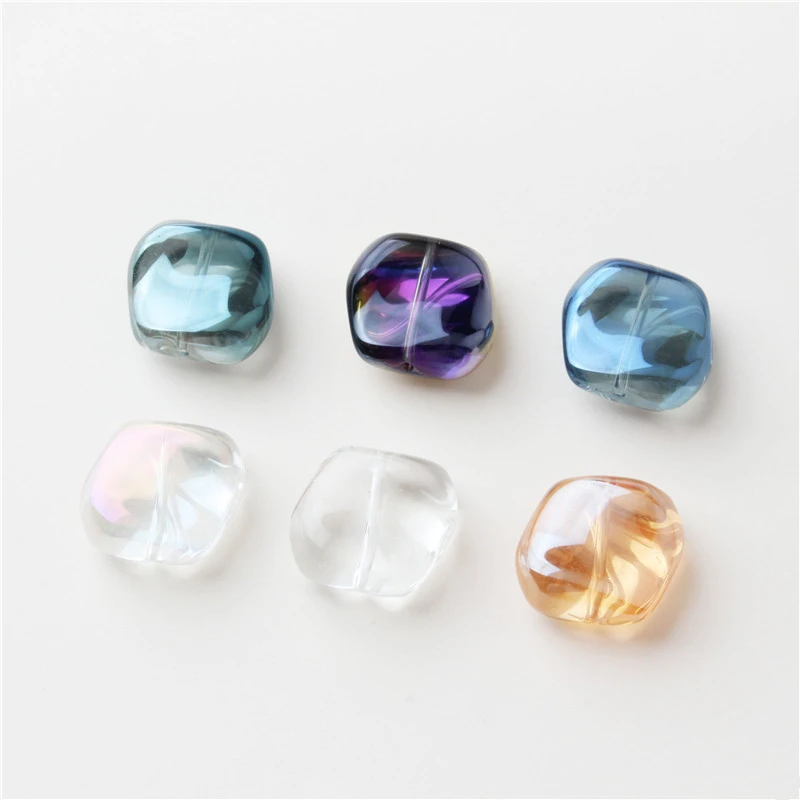 Wholesale 100pcs/lot 20*13mm color print geometry Irregular square shape glass straight hole beads diy jewelry garment accessory