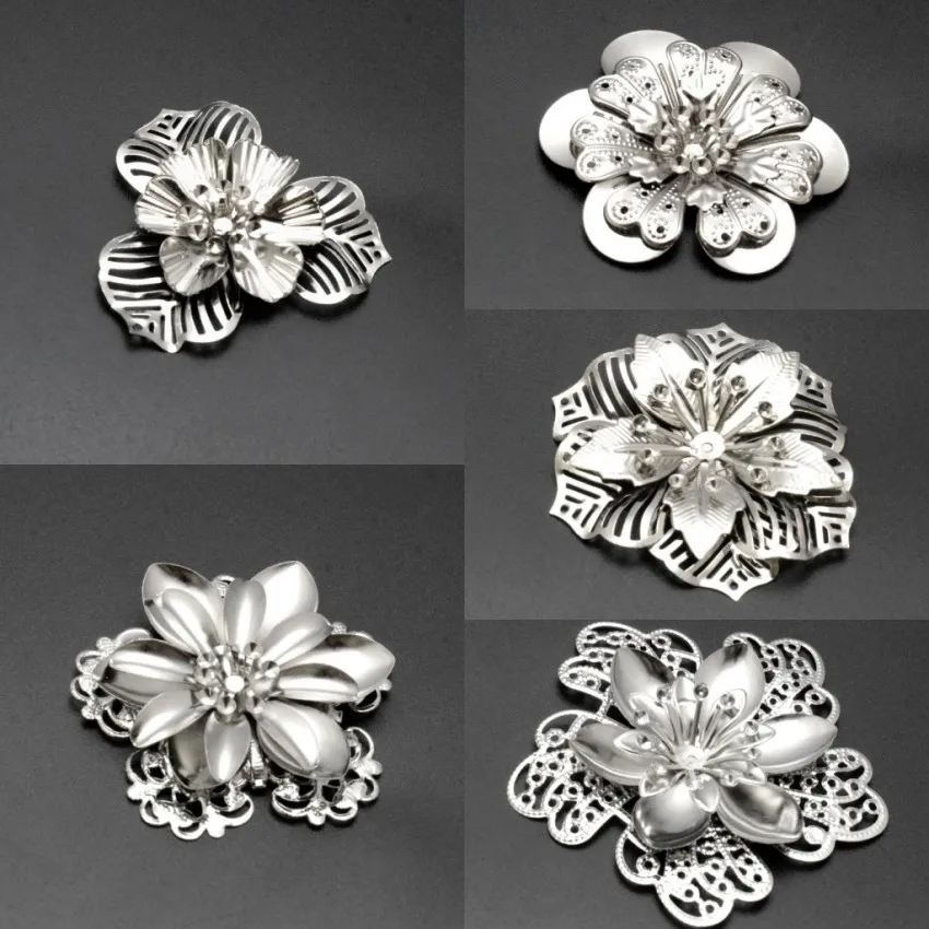 Free shipping 4PCs Silver Tone Metal Filigree Flower Wraps Connectors Embellishments Crafts Gift Decoration DIY Jewelry