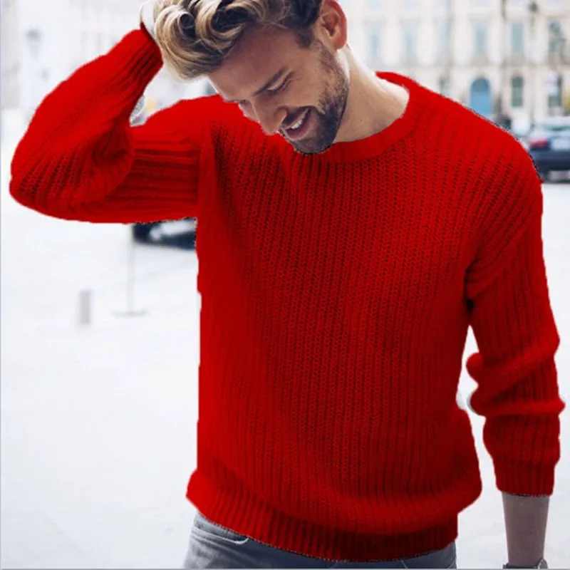 

Knitted Sweater Men Pullover Fashion Solid Warm Cotton O-neck Spring Autumn Clothes Casual Loose Thick Sweater Men Streetwears