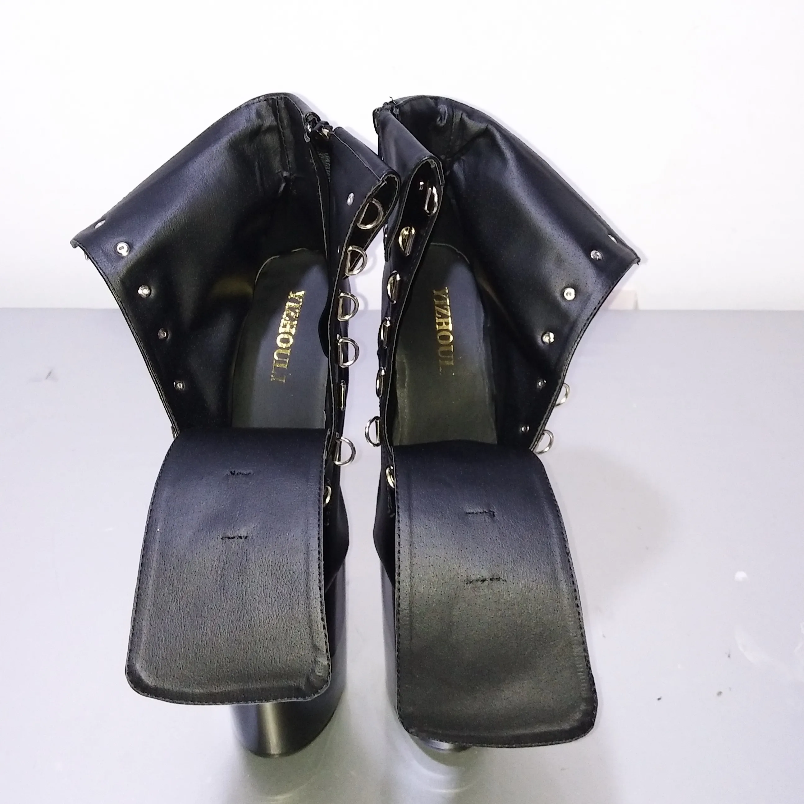 15cm sexy dance boots with zip and buckle decoration, high-heeled stage party performance, stylish high-heeled ankle boots