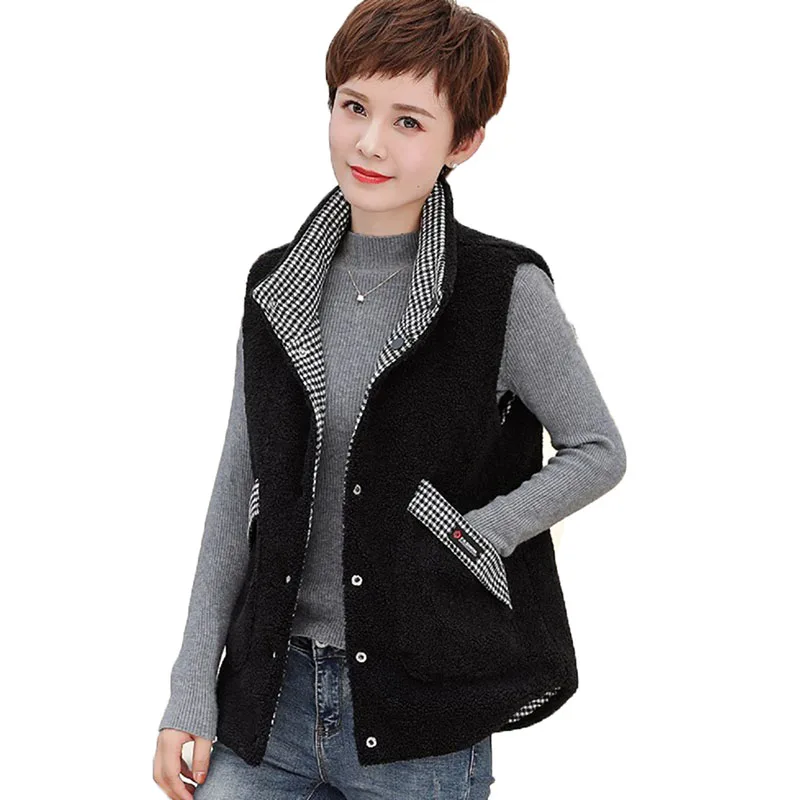 Autumn Winter Two Sides Wear Padded Cotton Vest NEW Women's Vest Coat Parkas Female Sleeveless Warm Jacket Cotton Waistcoar