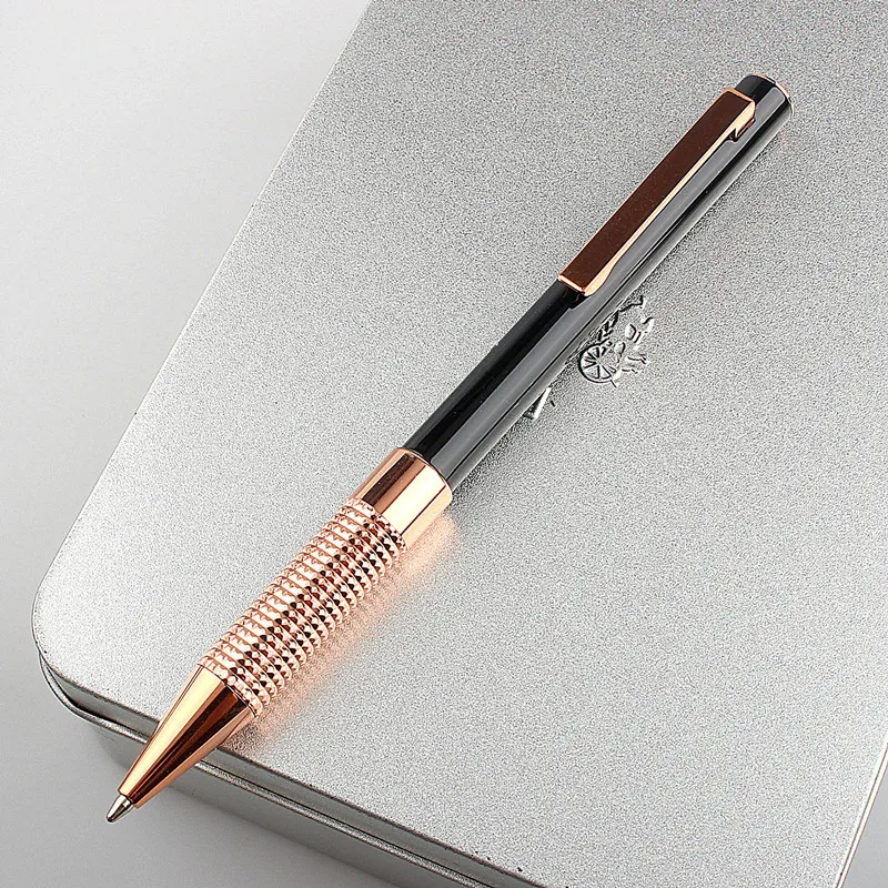 1/PCS Rotating metal ballpoint pen Rose goldl ball pens steel bar oil pen commercial stationery For Office & School Pen