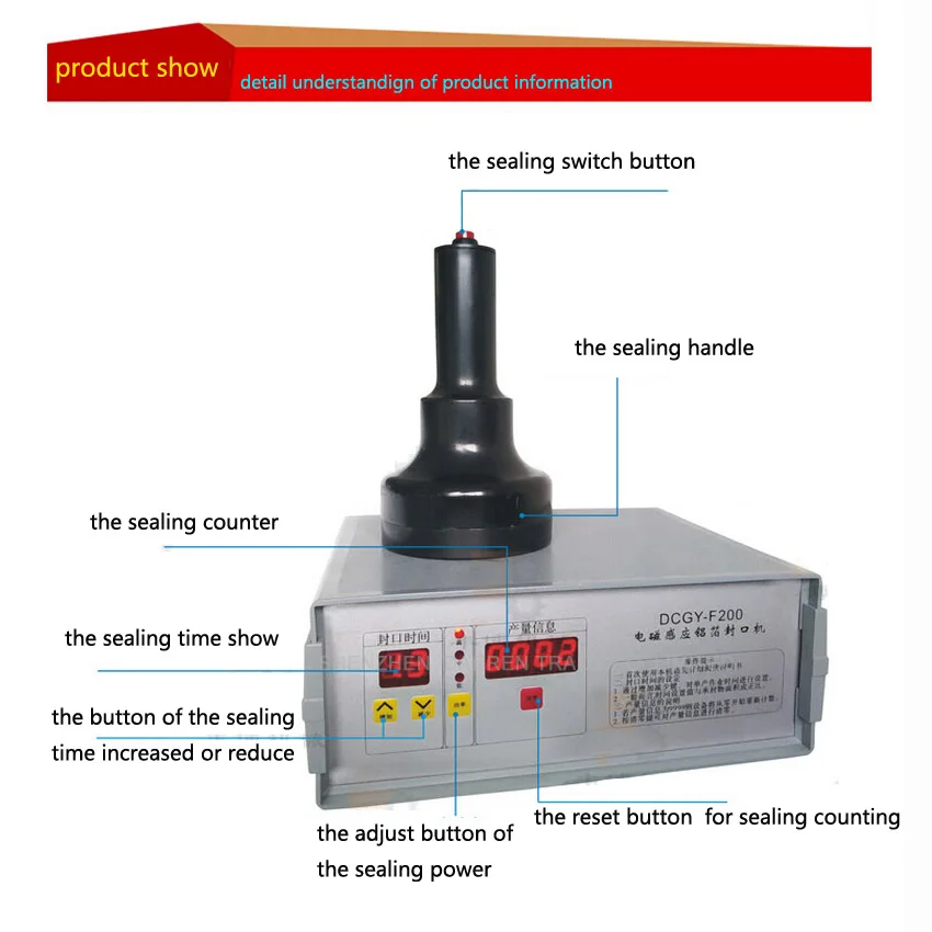 Attrezzatura per l'imballaggio del miele della tappatrice del di alluminio della macchina di sigillamento di induzione del nuovo DCGY-F200 (20mm-90mm)