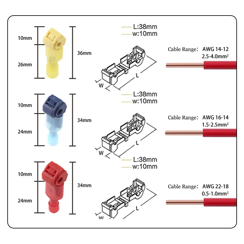 50PCS(25set) Wire Connector Scotch Lock Snap AWG Without Breaking Insulated Crimp Quick Cable Splice Electrical Terminals